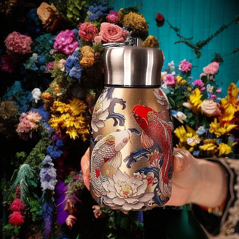 世味精选-“莲年有鱼”锦鲤祈福保温杯316材质带提环中国风便携带