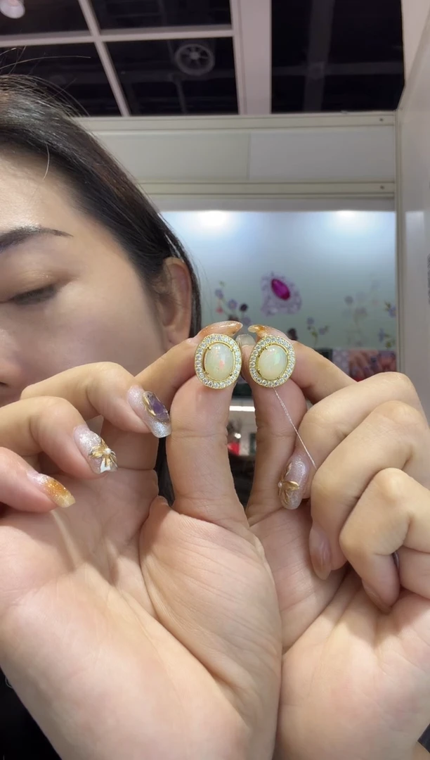 银S925镀金镶嵌定制欧泊耳钉