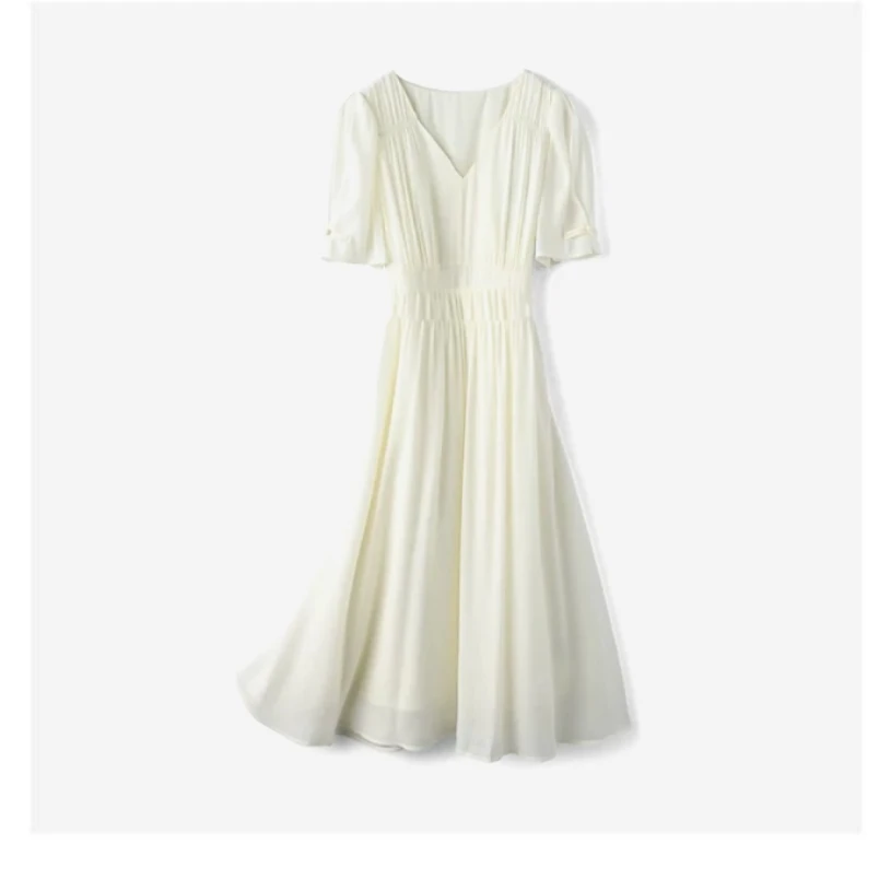 夏季温柔高级感简约文艺风气质中长款连衣裙X066