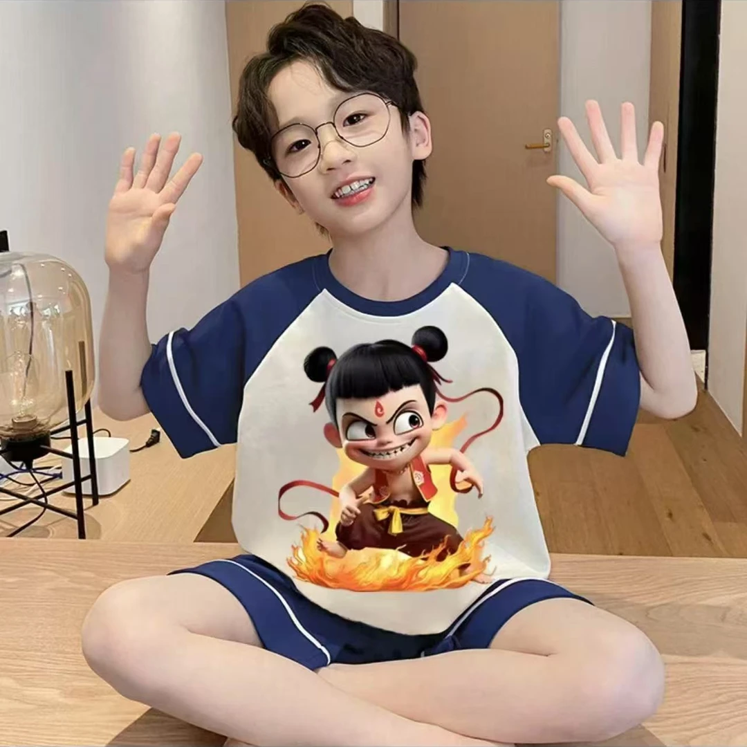 新款儿童睡衣男童男孩卡通空调服短袖短裤中大童家居服夏天两件装