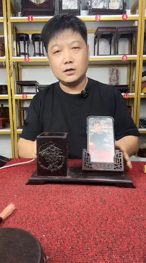 黑酸枝木类书架库存大红酸枝笔桶手机支架26.5*9*12CM