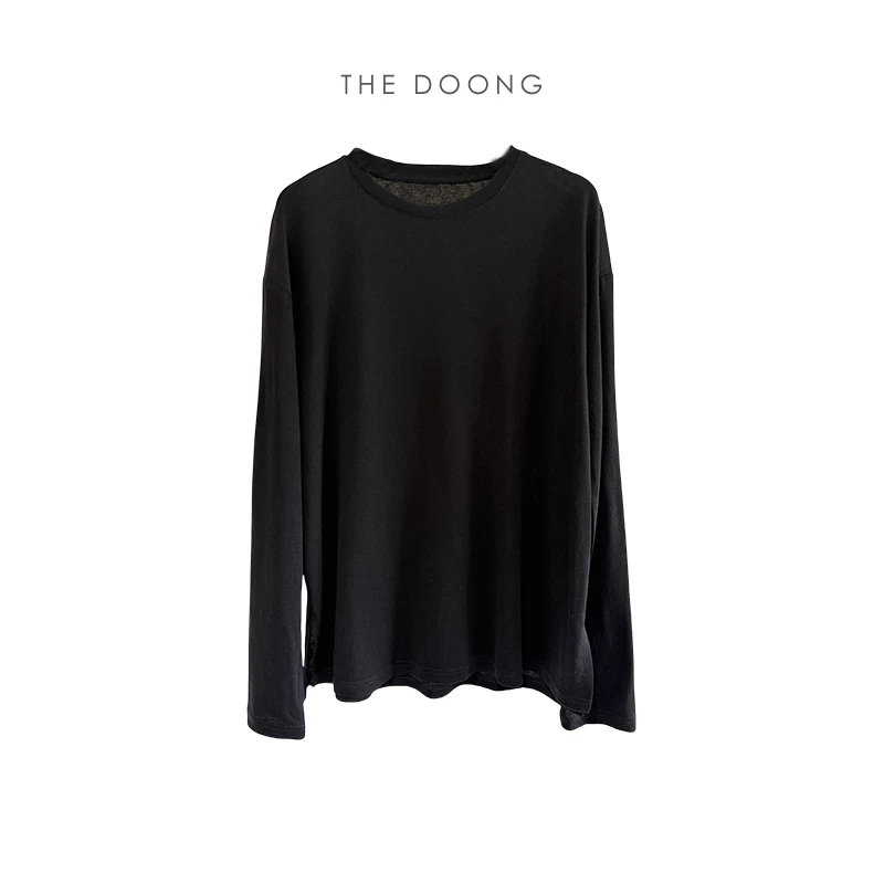 魔法T   韩式下摆开叉设计感纯色长袖T恤