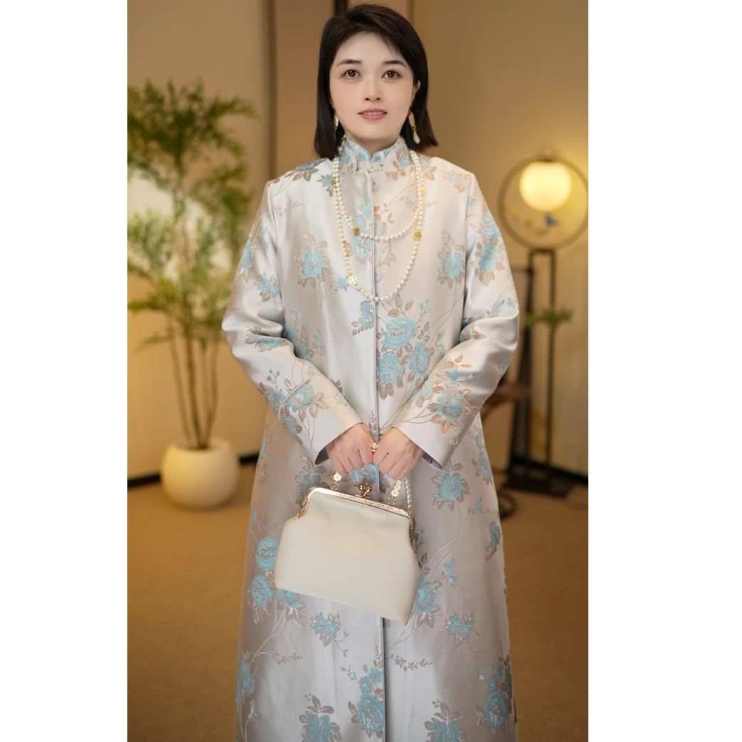 2024冬新款【梅花三弄风衣】3国风古韵百搭通勤提花刺绣外套HS24865