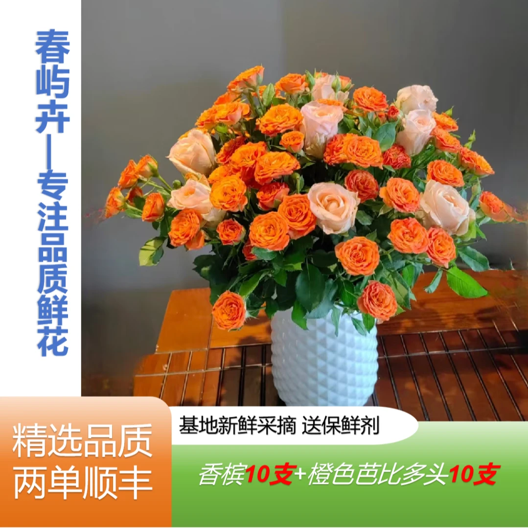 【香槟10支+橙色芭比10支】云南鲜花基地直发鲜花任意两单冷链/空运