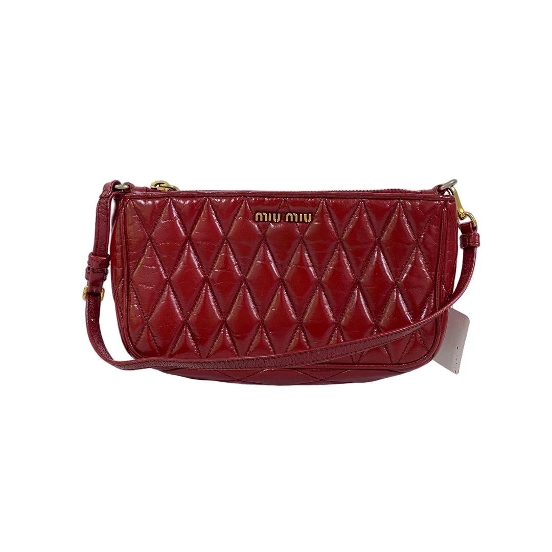 95新 MIU MIU/缪缪 红色菱格纹单肩腋下麻将包牛皮BH-50837轻奢