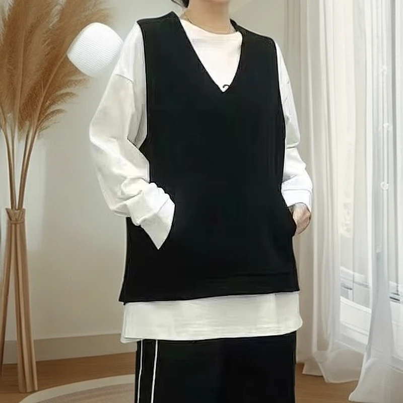 3895男女同款坎肩宽松v领叠穿背心马甲外穿百搭