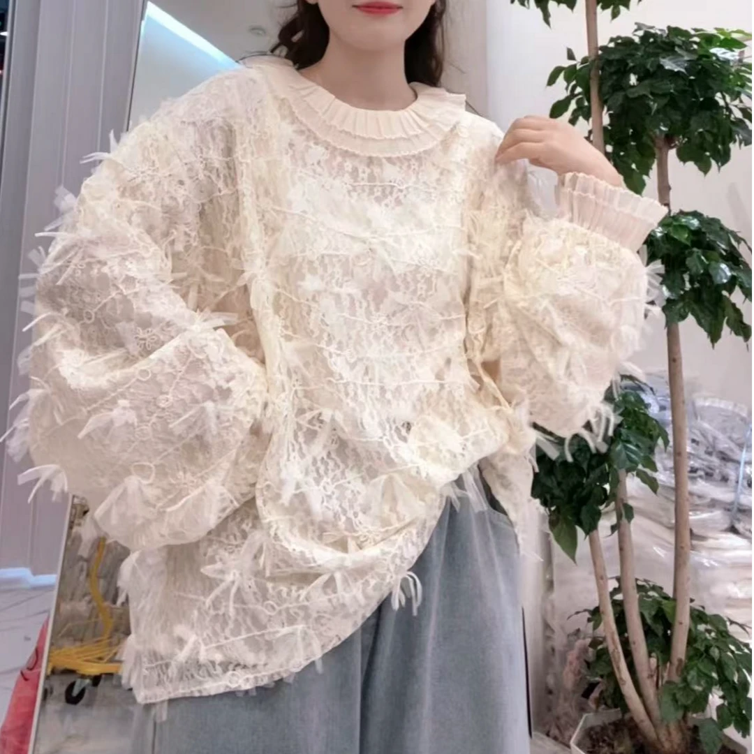 W99567春季甜美气质宽松型蕾丝衫