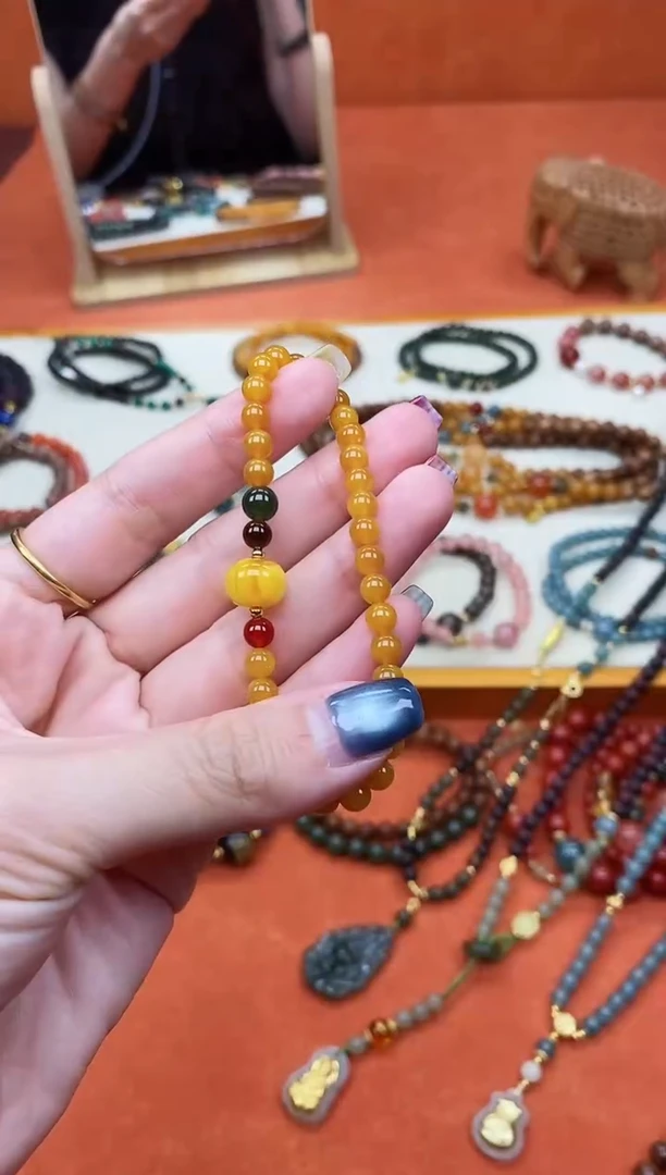 手链蜜蜡未镶嵌单圈蜜蜡和田南红手串