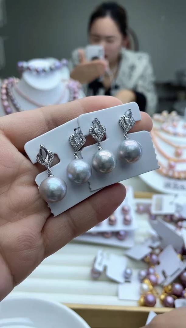 未镶嵌耳饰淡水珍珠灰色系