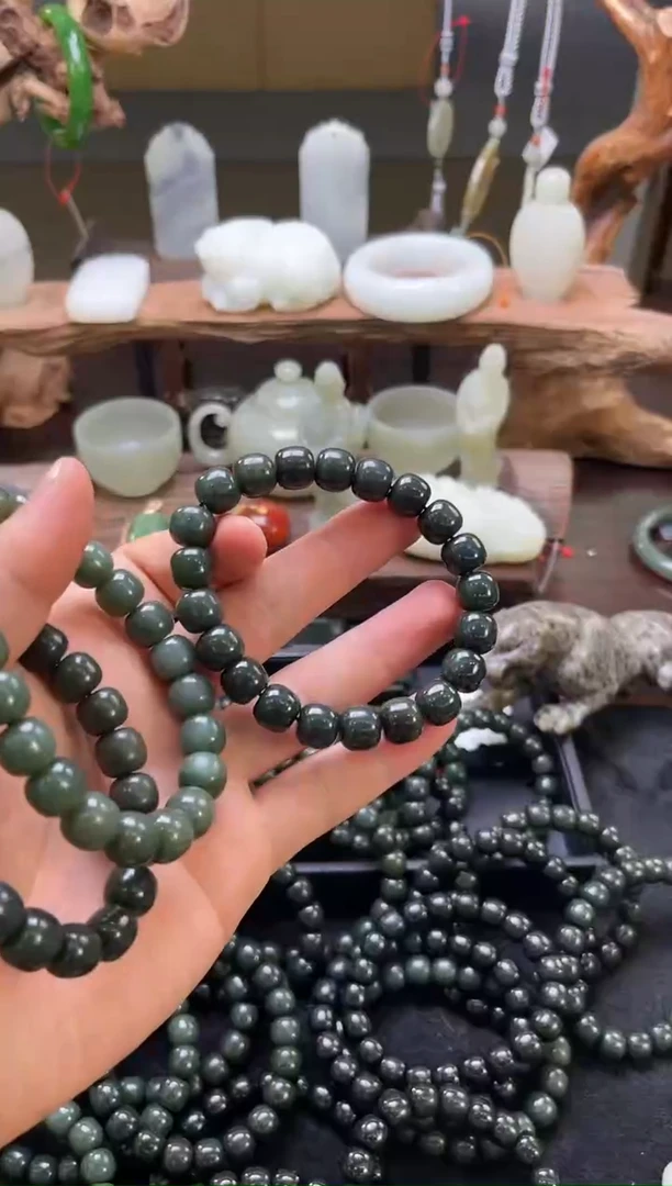 【闪购商品】和田玉手串未镶嵌卡10+青海黑青 老型 多样性发一