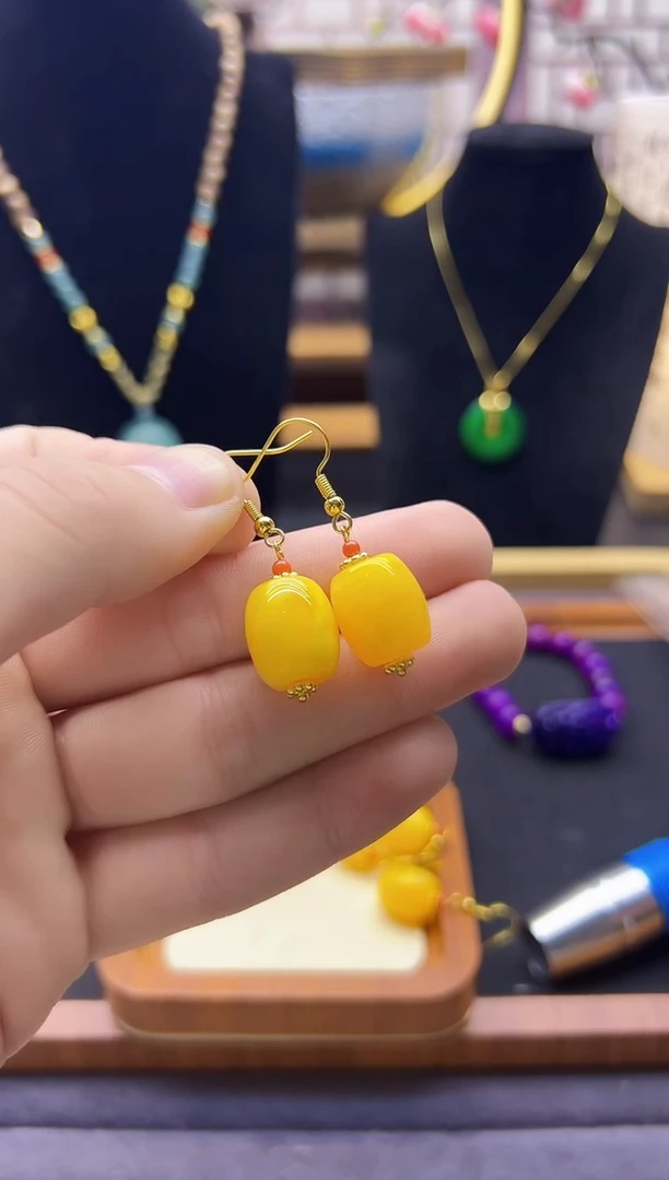 【闪购商品】蜜蜡耳饰14K金镶嵌E401