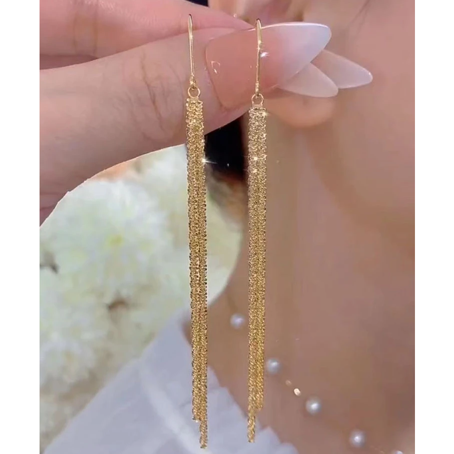 铜合金耳饰 时尚新款波光粼粼双层流苏耳线女显瘦耳坠轻奢饰品