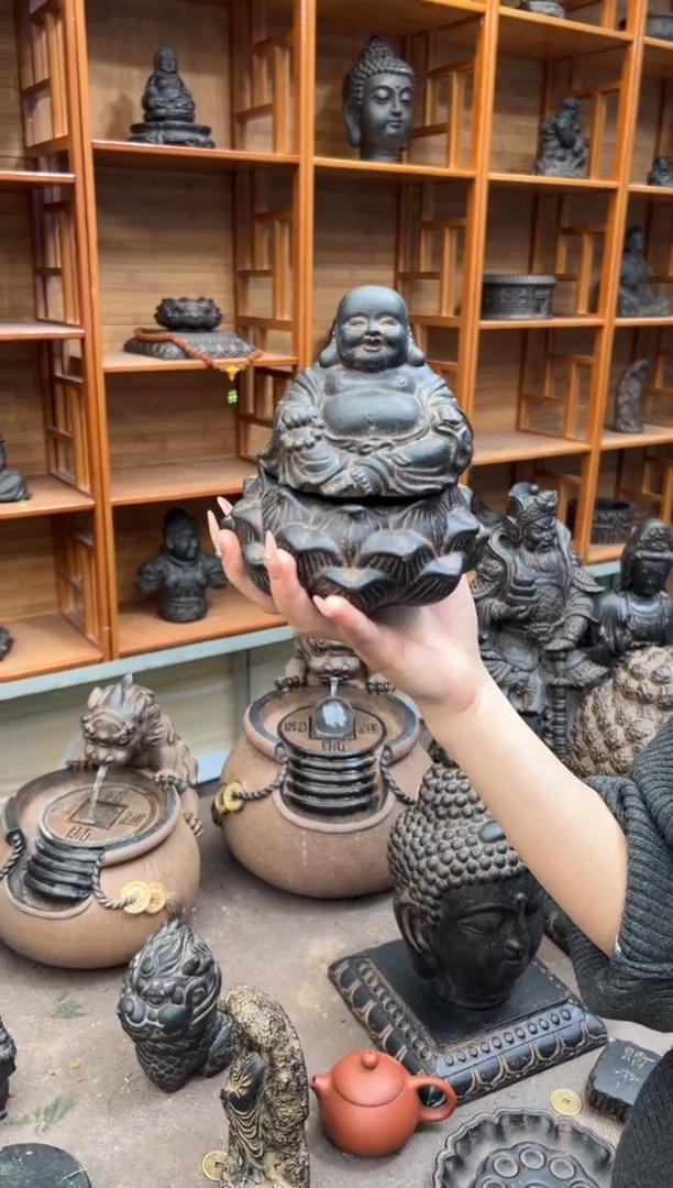 陶土未来佛+莲蓬实心底座