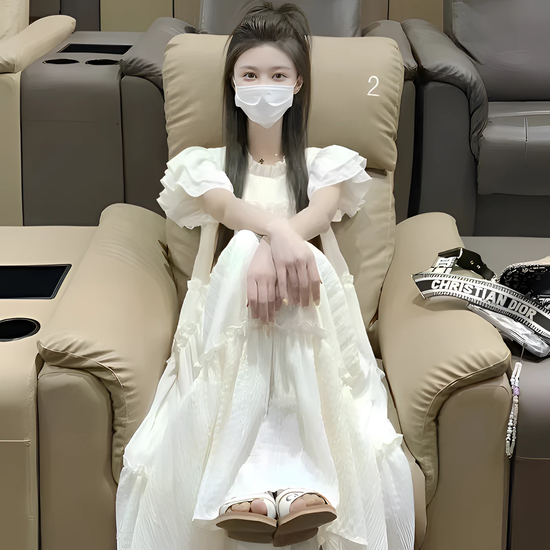 大码胖mm气质小众荷叶边连衣裙斜领夏季法式甜美清新收腰长裙子