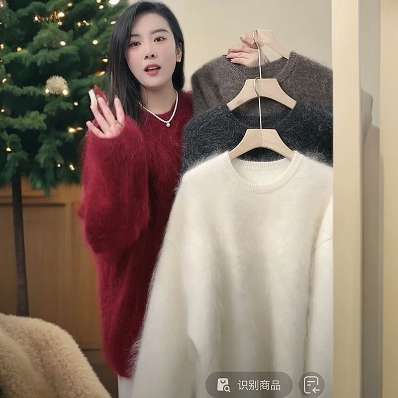 【暖绒绒】南非进口顶奢超幼Baby马海毛70%多圆领套头手工长毛流感