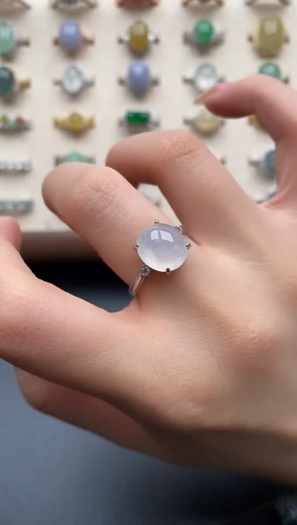 银S925镶嵌戒指翡翠一物一证一礼盒