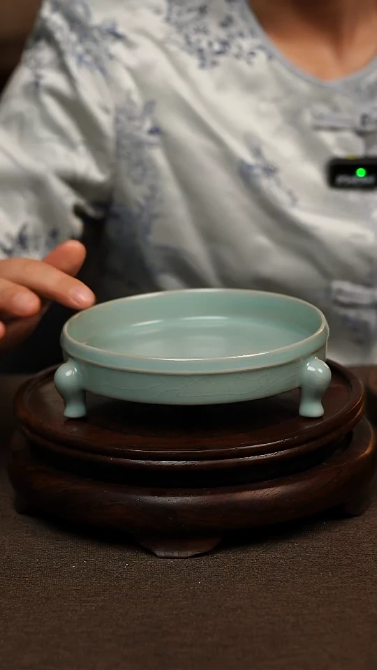 瓷片仿古天青全手三足洗壶承 微瑕 不带礼盒