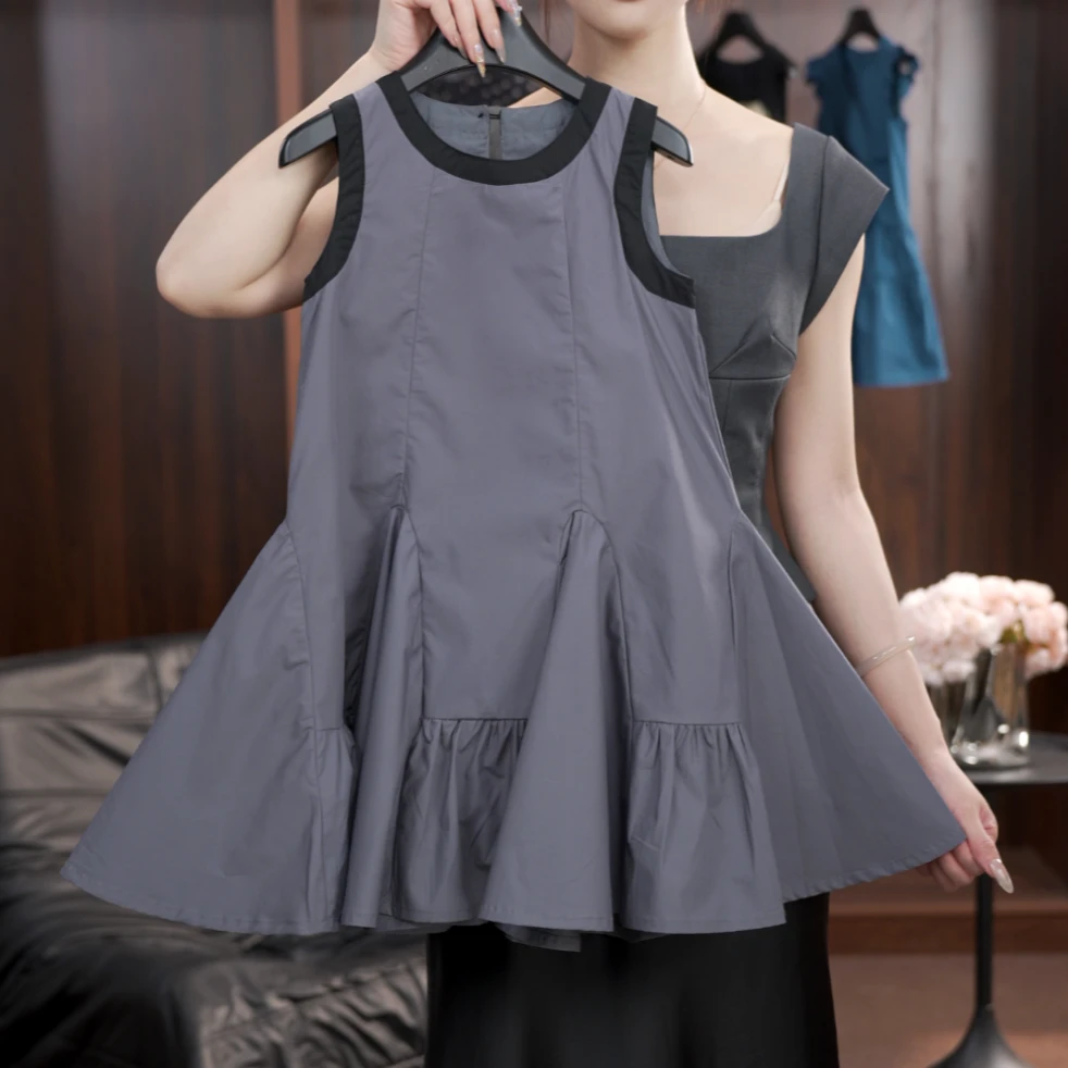 【有木】女童纯棉复古文艺纯色连衣裙无袖夏季新款休闲洋气宽松2583