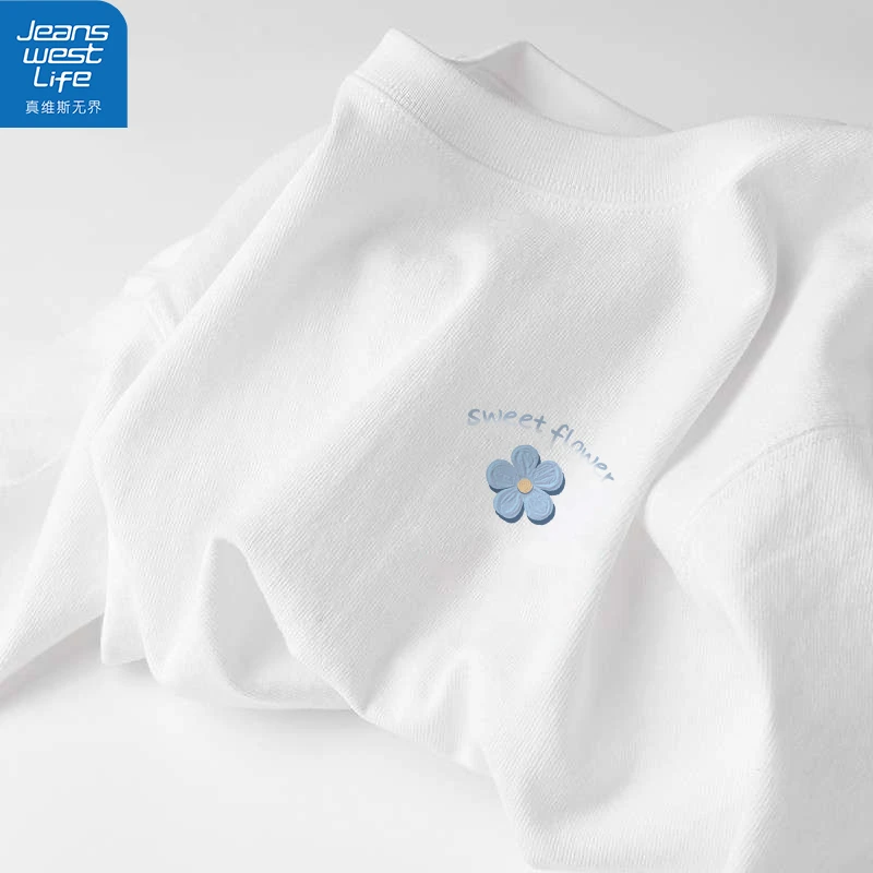 真维斯无界女200g纯棉长袖T恤韩系潮流慵懒新款爆款休闲百搭上衣