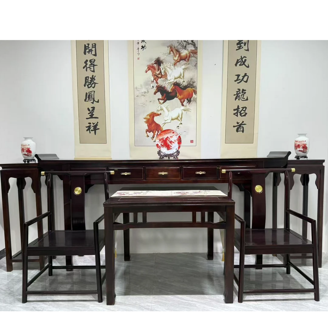 新中式中堂六件套农村自建房适用中堂乌金实木全榫卯结构乌金工艺