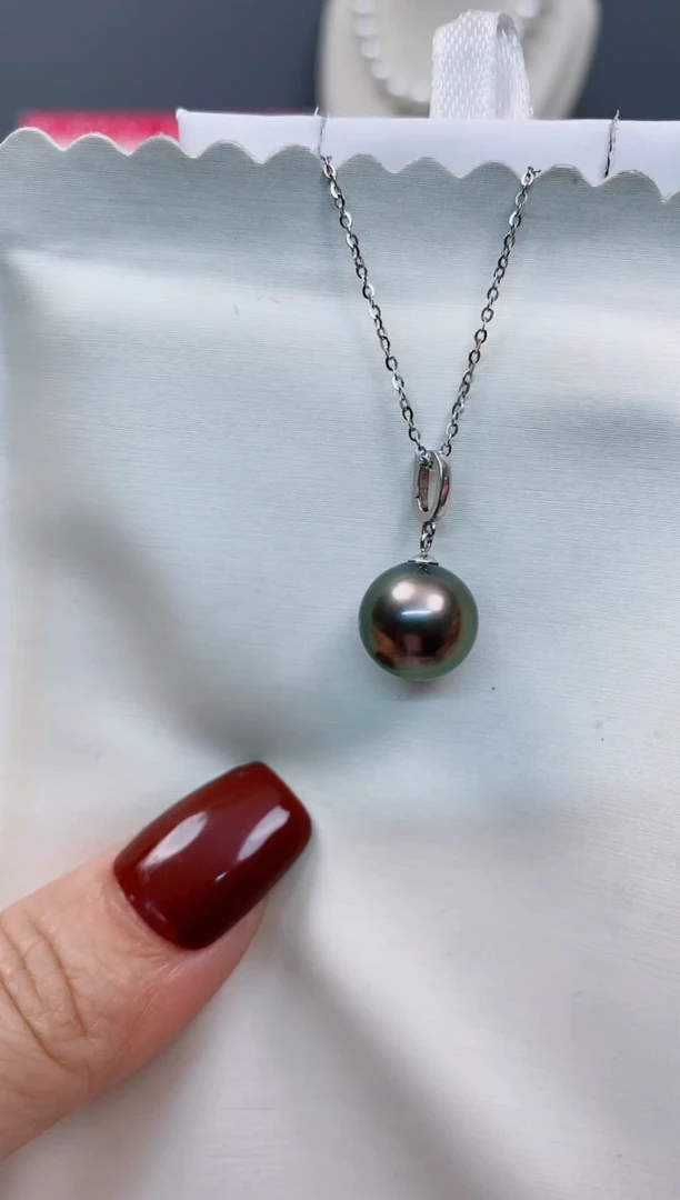 【闪购商品】海水珍珠吊坠(赠链)18K金镶嵌11-12大溪地黑珍珠吊坠