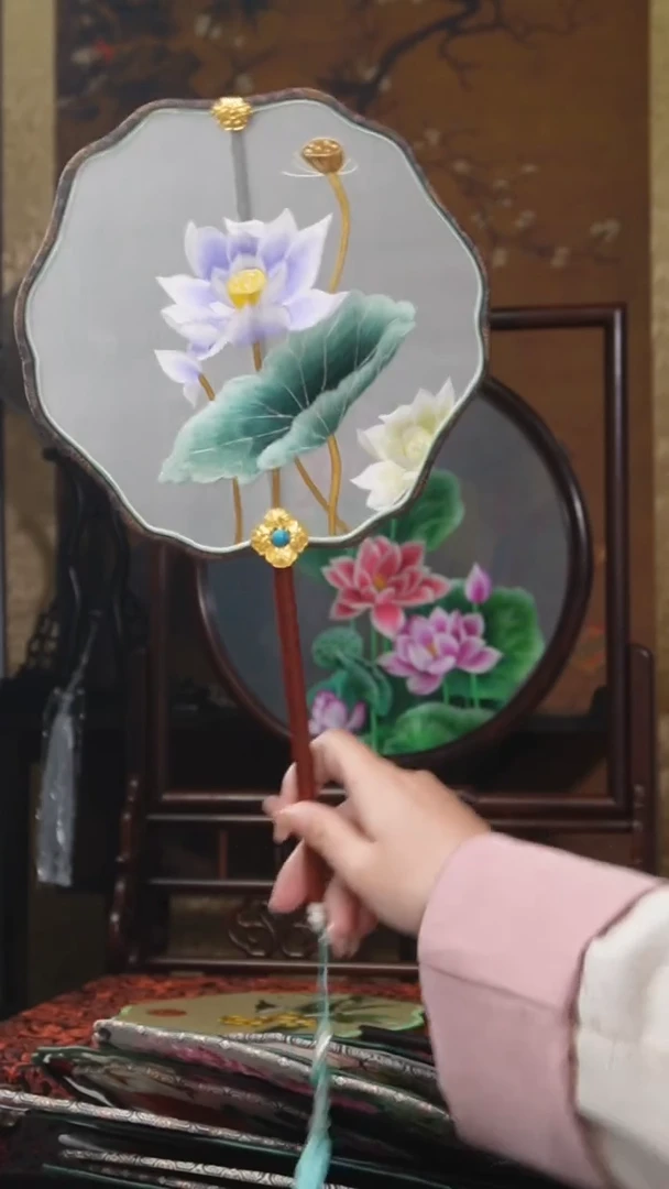 刺绣团扇 绣花双面非遗