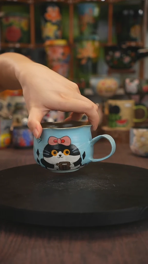 紫砂油画手绘釉下彩脏脏杯