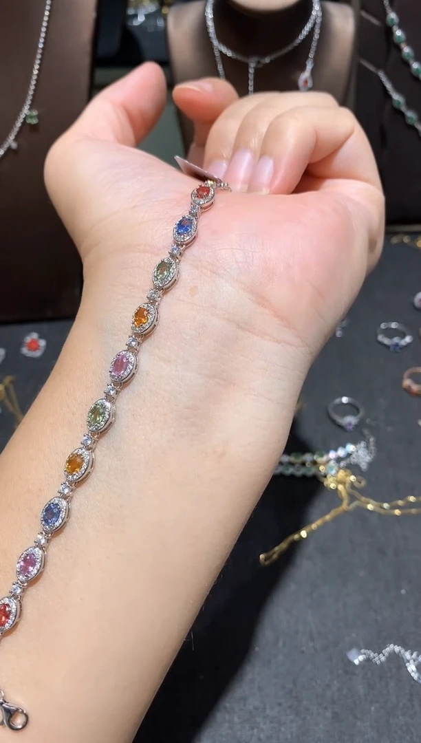 手链蓝宝石银S925镶嵌手链