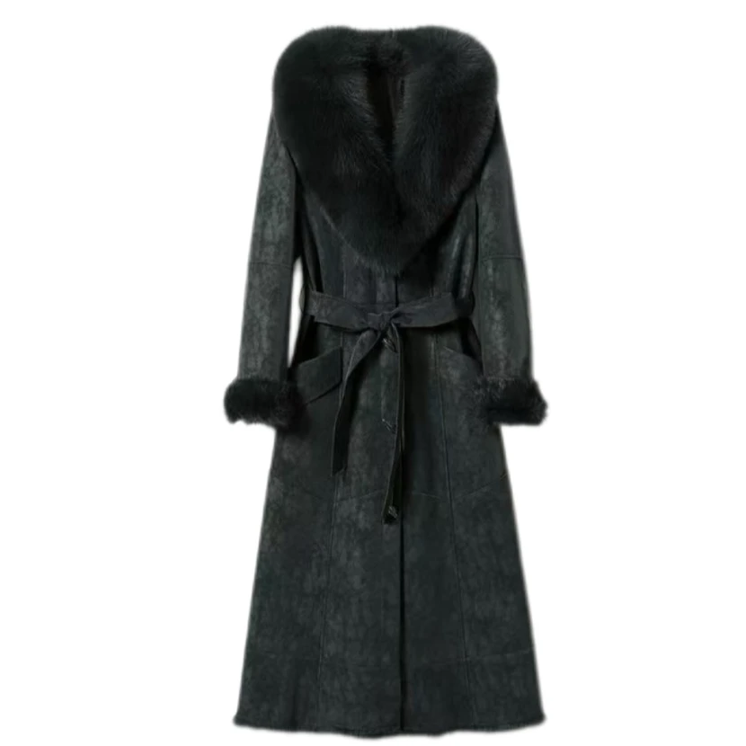 兔毛一体冬季修身长款狐狸毛领女士皮草轻奢-2315