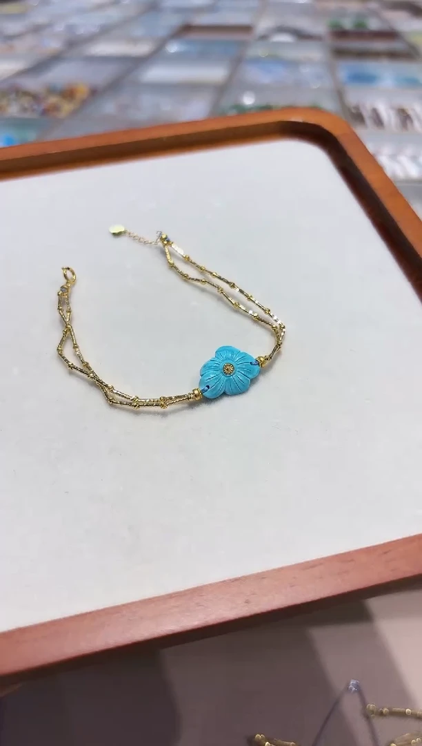 【闪购商品】绿松石手链18K金镶嵌小花