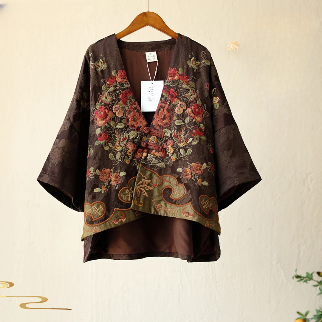 千椿物喜原创设计新中式民族风提花重工刺绣上衣22q426