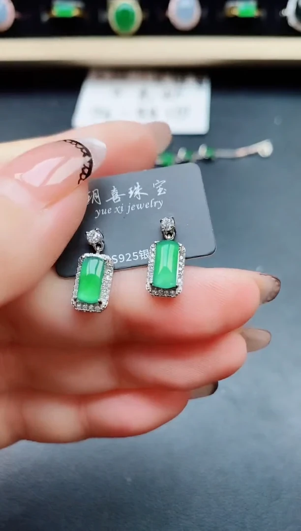 翡翠银S925镶嵌耳饰50805