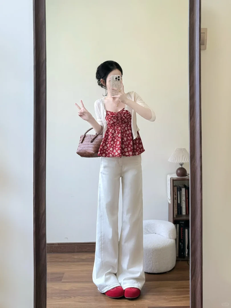 2025春夏新款甜美风穿搭防晒开衫碎花背心搭配高腰休闲裤三件套女