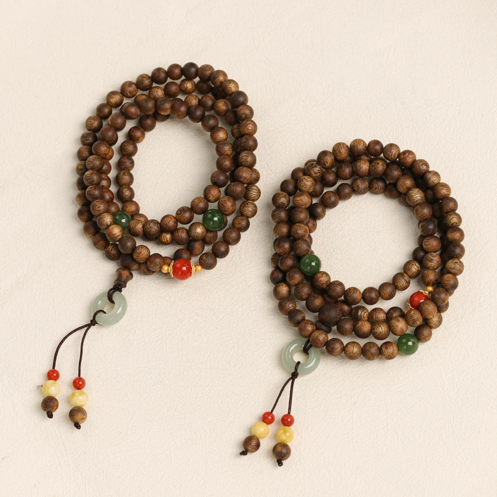 【叭哒不惑】多样性发一18k金6mm沉香+8mm和田玉+8mm南红项链长70cm