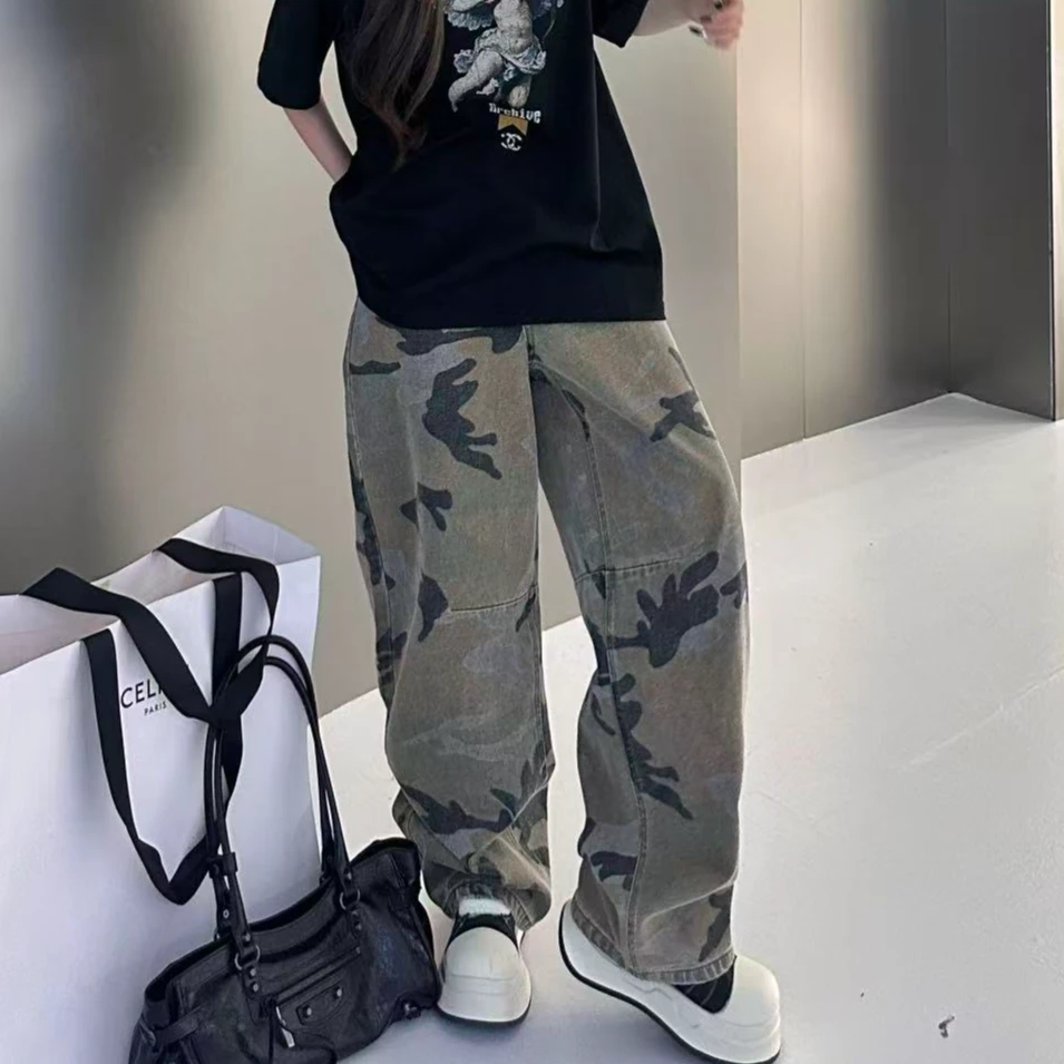 【陶格】美式复古时尚个性百搭简约休闲迷彩牛仔裤TG25C3K2907
