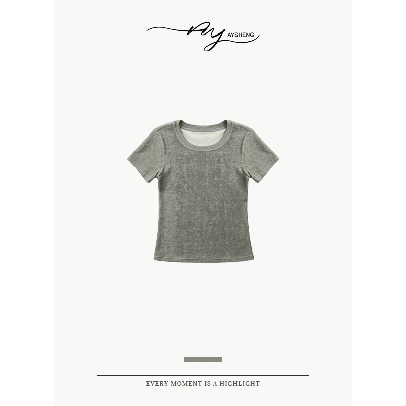 TXB 夏款时尚百搭纯色简约休闲气质设计师圆领女士T恤1401