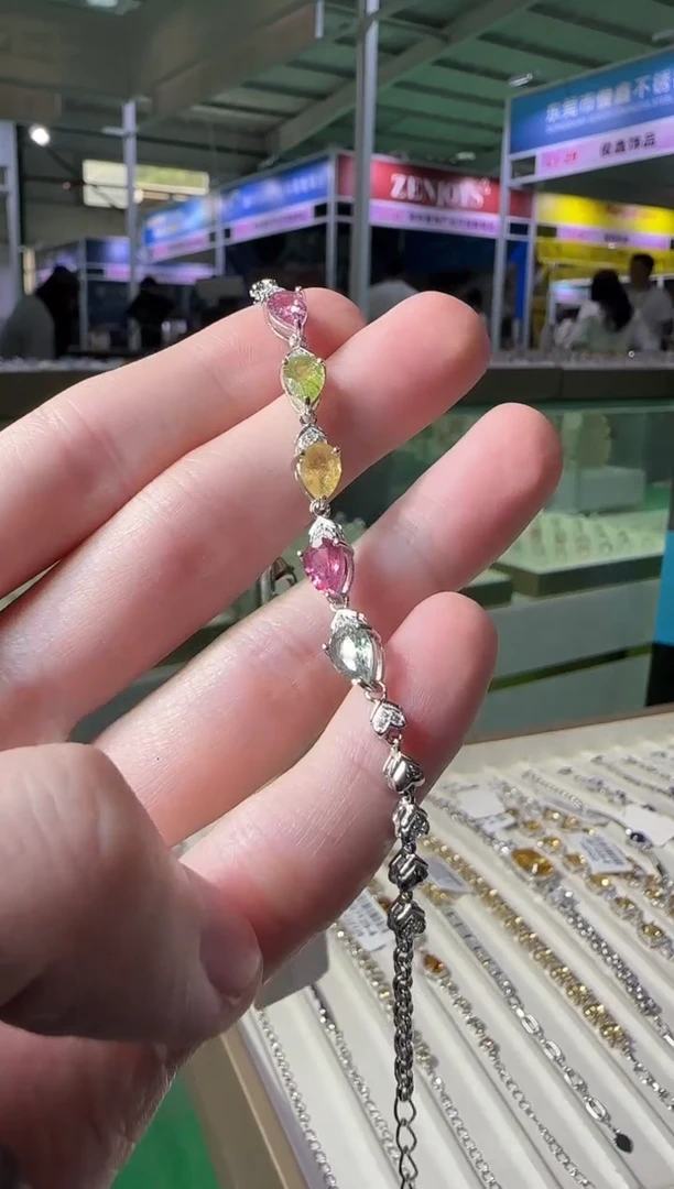 银S925镶嵌手链碧玺简约设计款5mm