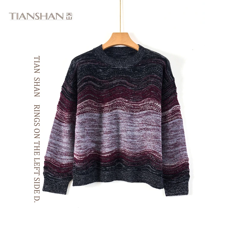 天山【100%山羊绒】2025设计师款波浪纹圆领时尚山羊绒衫-YTNL5385T