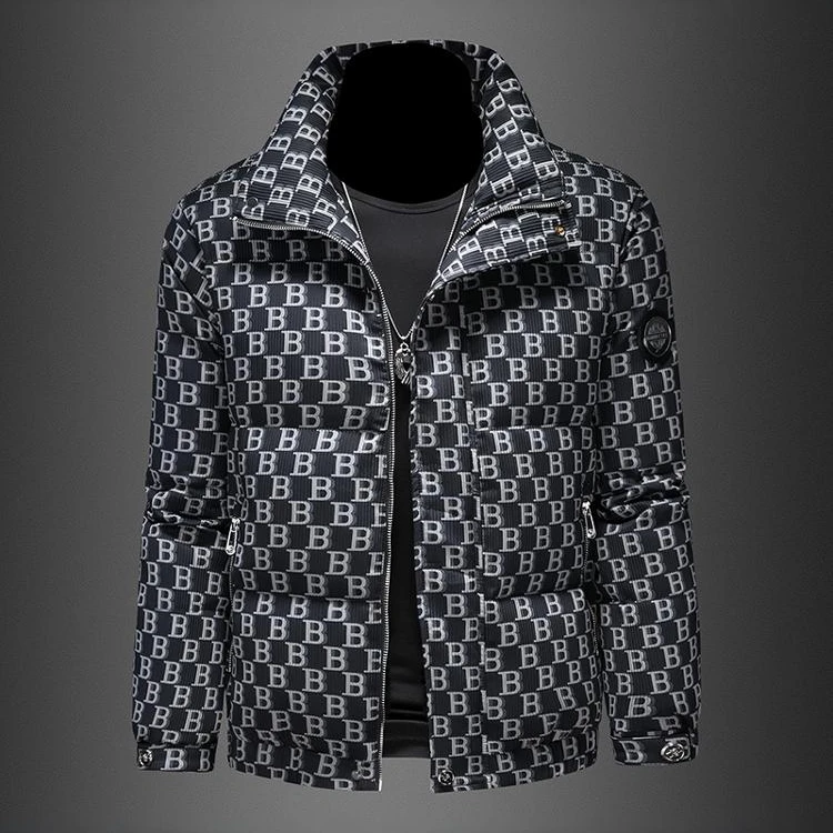 瑟图肖男士冬季羽绒服字母印花90白鸭绒潮流加厚保暖立领休闲外套