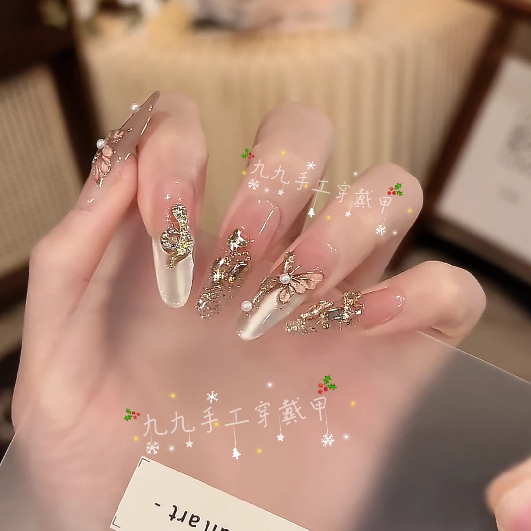 【金蛇来财】纯手工显白美甲穿戴光疗甲渐变流行纯欲四季流行10片装