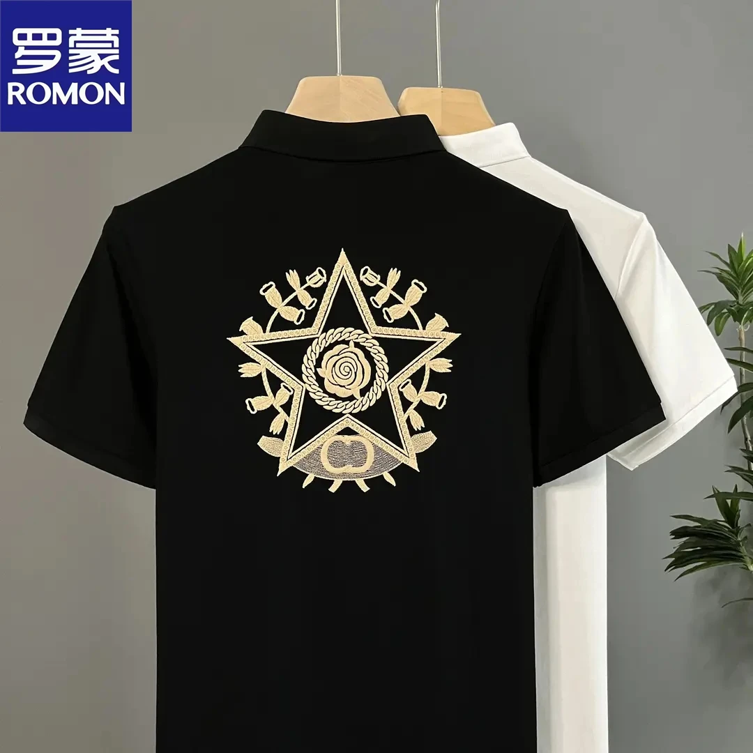罗蒙时尚刺绣夏季修身Polo衫男士短袖透气帅气潮流休闲T恤衫翻领