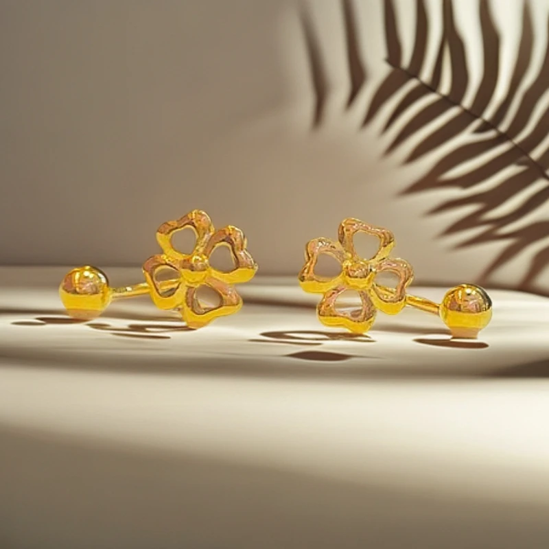 【5G 足金耳饰U型四叶草A】水贝黄金时尚【不支持7天无理由退换货】