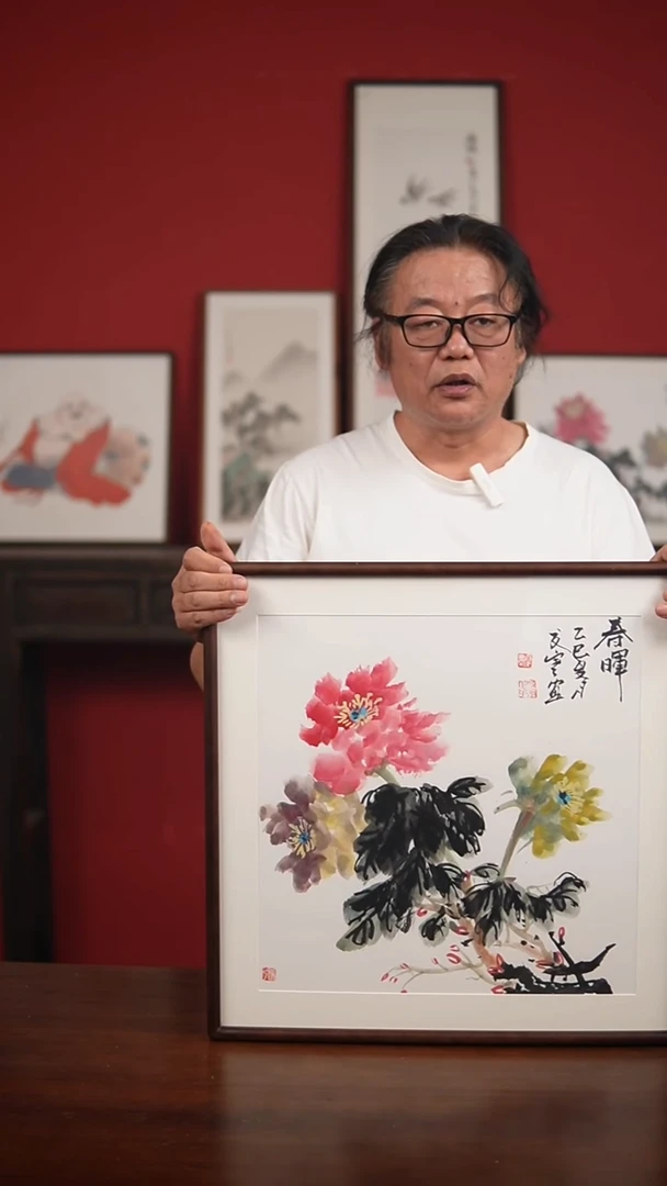 国画手绘-52*52带框夏寒作品