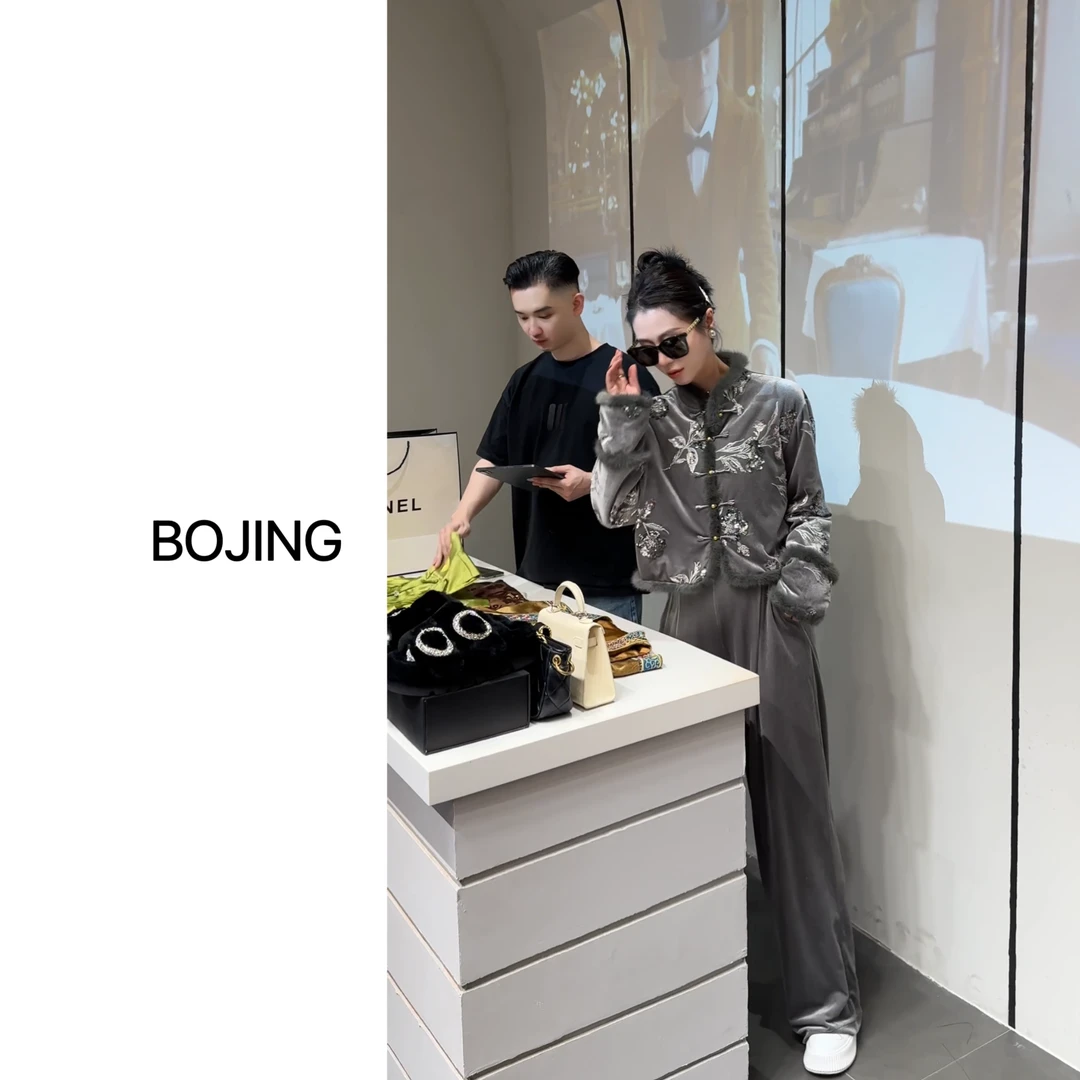 【梦里花】新中式休闲百搭醋酸水貂毛亮片刺绣国风加厚棉外套