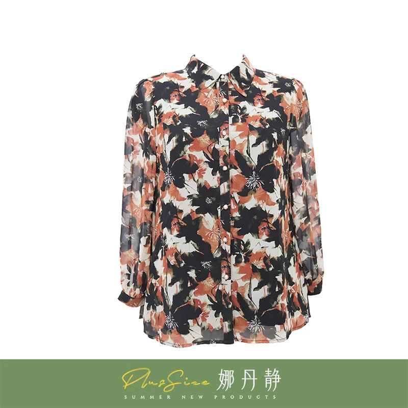 娜丹静原创大码气质高端朱丽纱印花衬衣上衣LT95317