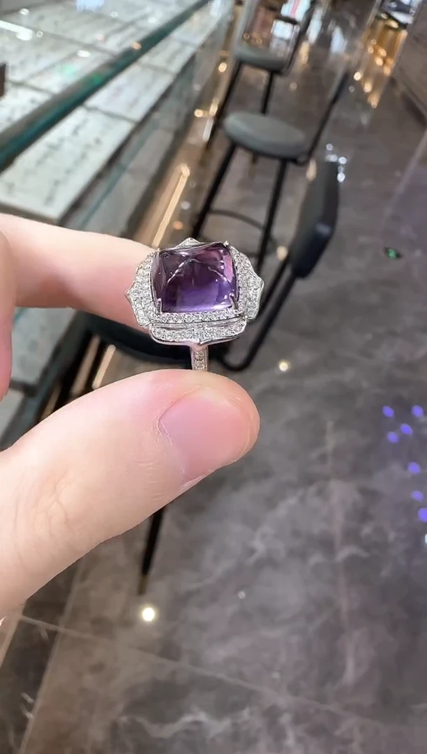 银S925镶嵌戒指紫晶9mm糖塔