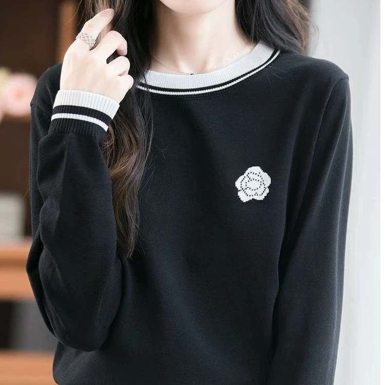 82502长袖圆领宽松毛针织衫秋冬宽松型针织薄款显瘦毛衫