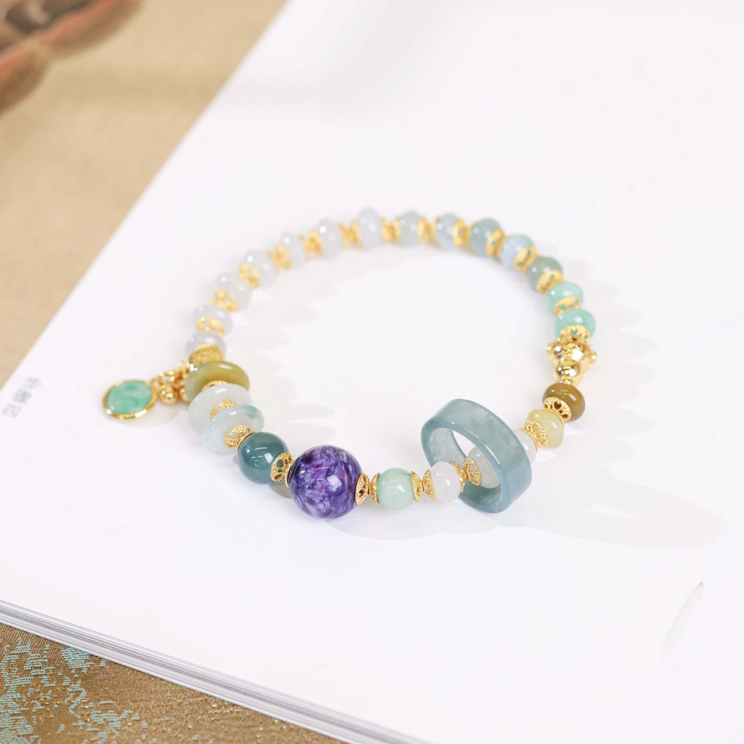 小玉同学天然A货翡翠多宝算盘珠设计款手链