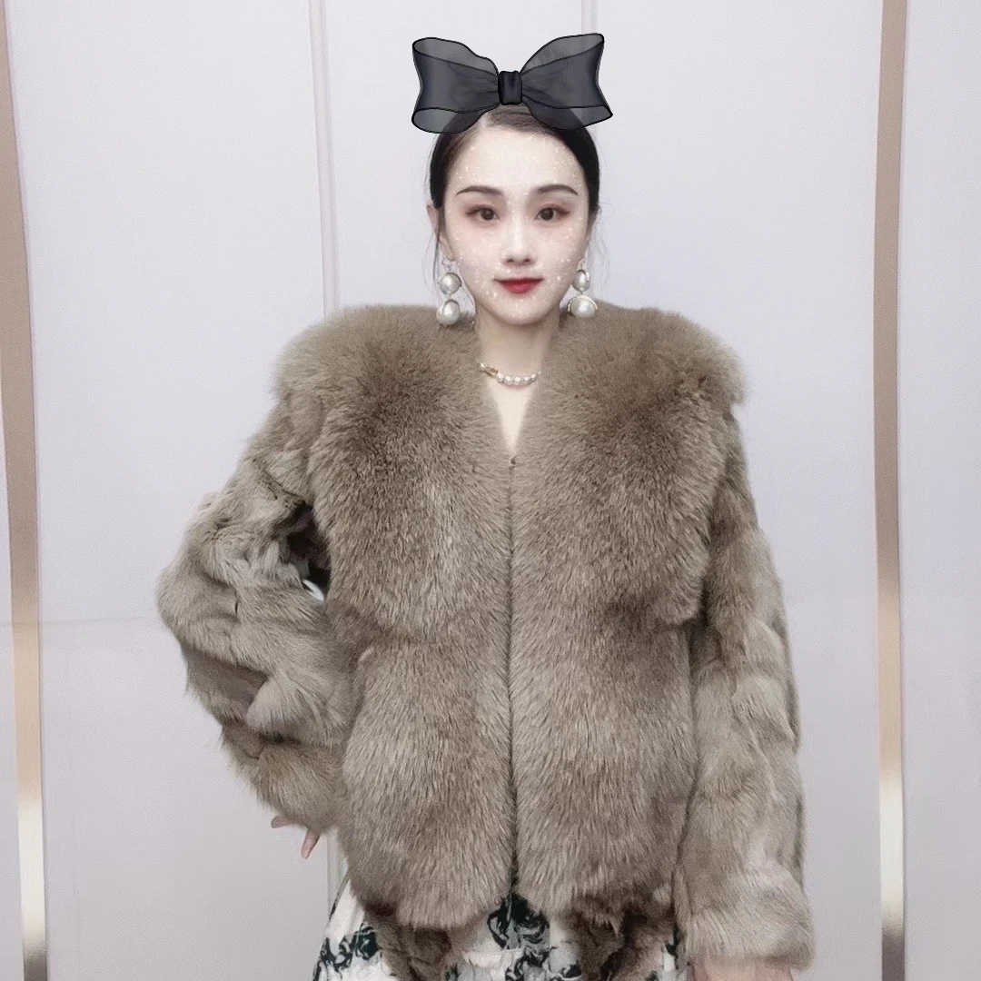 新款秋冬狐狸毛皮草大披肩网红外套女短款百搭轻奢真狐狸加厚外套