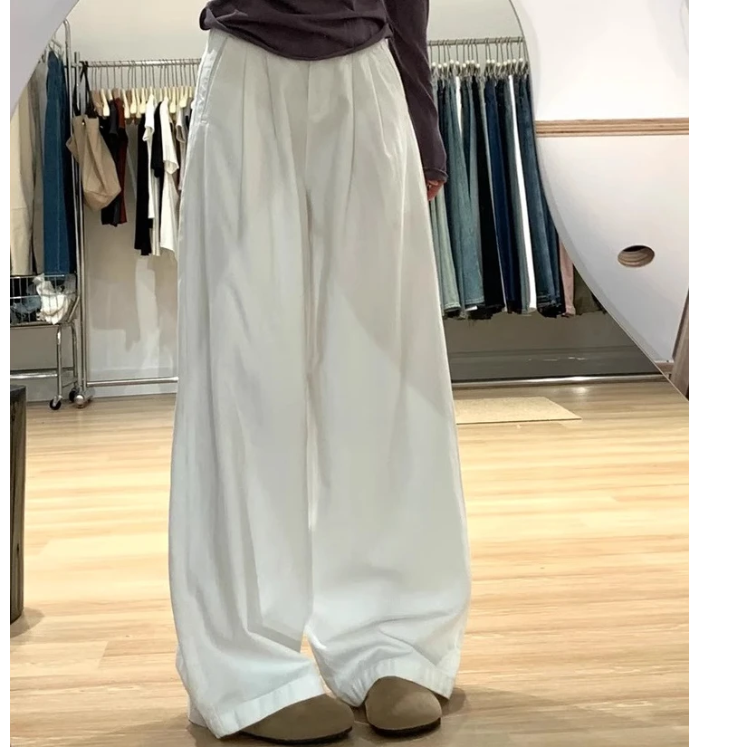 白色阔腿牛仔裤女新款胖妹妹mm宽松显瘦梨型身材粗腿宽胯休闲裤